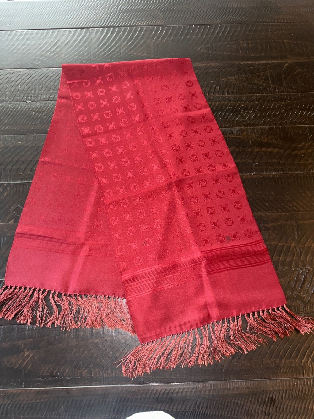 Vintage Men's Burgundy Opera Scarf – Geometric Jacquard Pattern